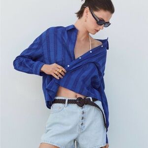 Mango Cobalt Blue 100% cotton eyelet lace Button-Down Shirt